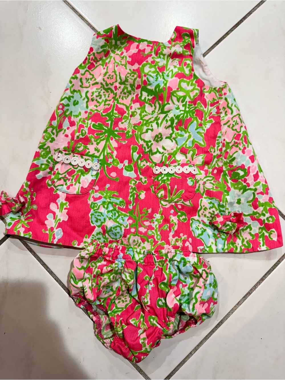 Lilly Pulitzer Pink Green Floral Dress & Bloomers Set